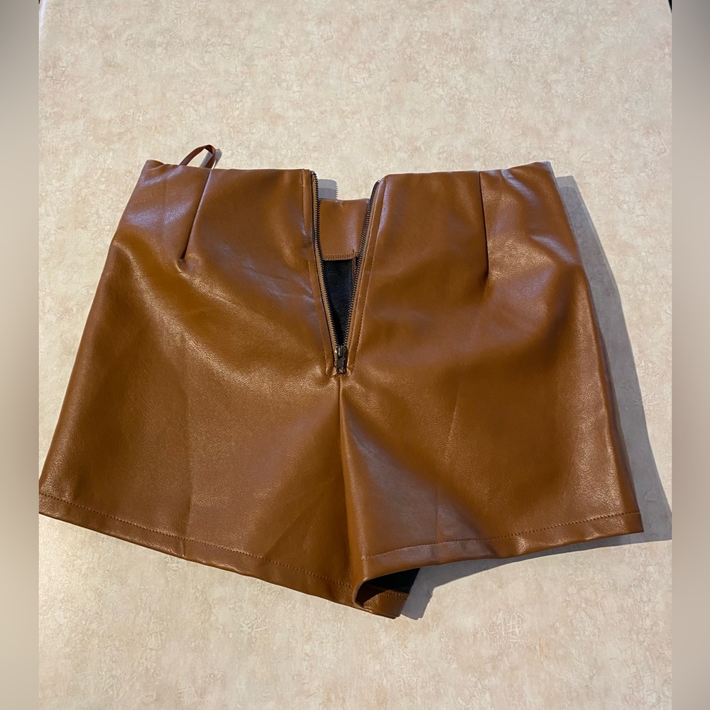 Tan Faux Leather Skort